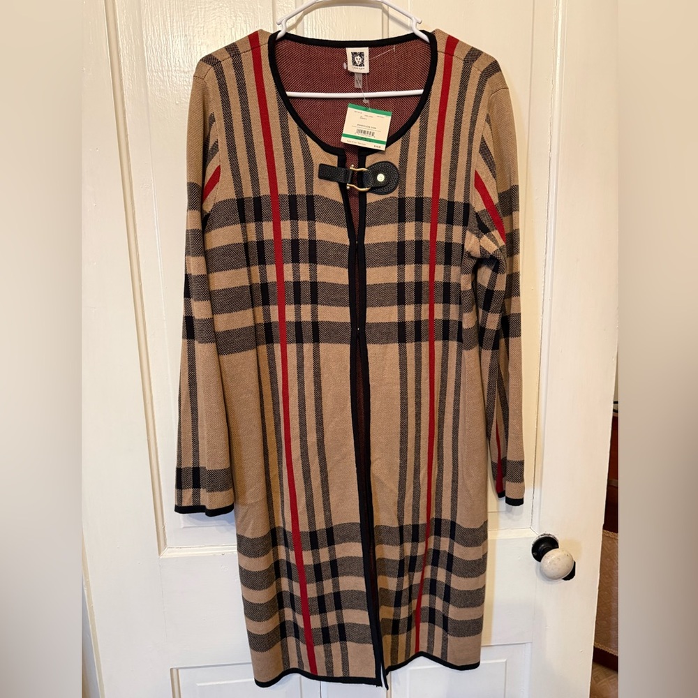 Anne Klein Camel & Black Knit Sweater Cardigan